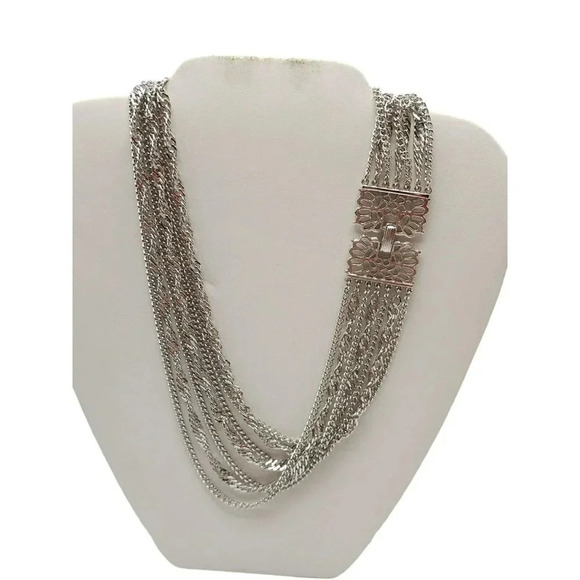 Trifari Multi Strand Chain Necklace Fold Over Closure Adjustable Gold Tone VTG - Picture 2 of 6